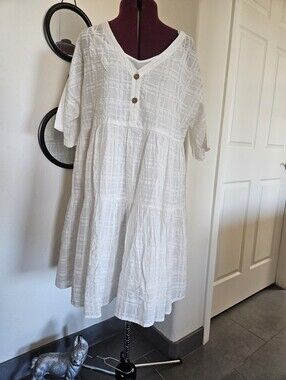 Cost Plus World Market White Tiered V-Neck Cotton Dress